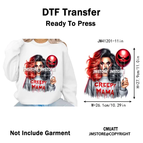 Creepy Killer Mama Club Halloween Spooky Vibes Horror Mom Iron on Washable DTF Transfer Stickers Ready to Press for T-shirts Bag