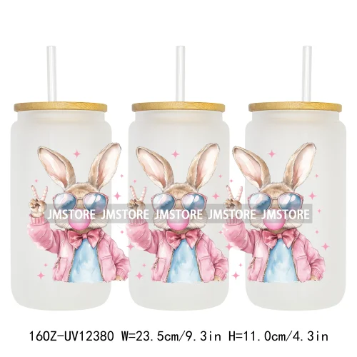 Glitter Coquette Peeps Easter Bunny Rabbit UV DTF Sticker For 16OZ Libbey Glass Cup Can Wrap Transfer Stickers Custom Labels