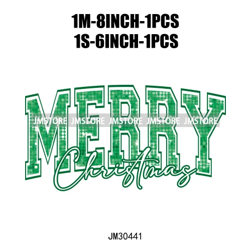 Faux Glitter Merry Christmas Season Merry And Bright Santa Baby Decals Iron On DTF Transfers Stickers Ready To Press For T-shirt