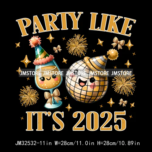 In My 2025 Era Good Vibes Coquette Happy New Year Iron On Disco Ball Christmas DTF Heat Press Transfers Stickers For T-shirts