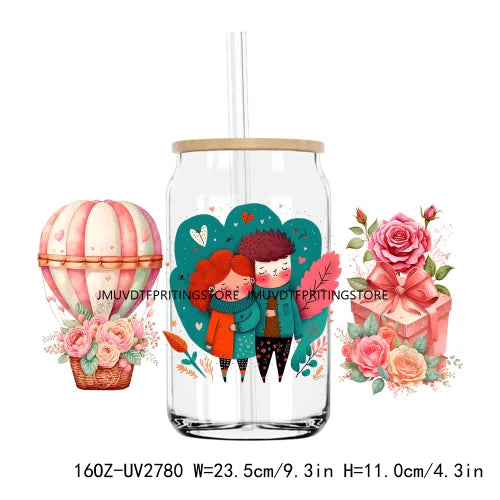 Cute Animal Couple Valentine Day UV DTF Sticker For 16OZ Libbey Glass Cup Can Wrap Transfer Sticker Custom Labels DIY Logo