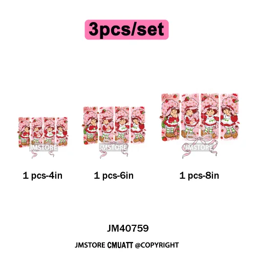 Sweet Strawberry Friends 80s Girl Cartoon Pink Coquette Bows Iron on DTF Washable Transfers Stickers Ready to Press for Clothing