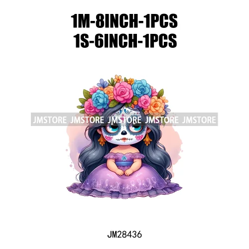 Diy Dia De Los Muertos Sugarskull Calavera Day Of The Dead Catrina Floral Princess Iron On DTF Transfers Stickers For T-shirts