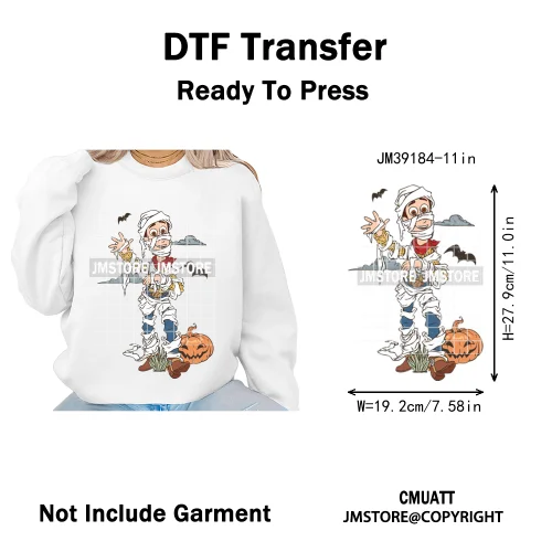 Spooky Season Pumpkin Trick or Treat Cartoon Halloween Iron on DTF Washable Heat Transfers Stickers Ready to Press for Clothing