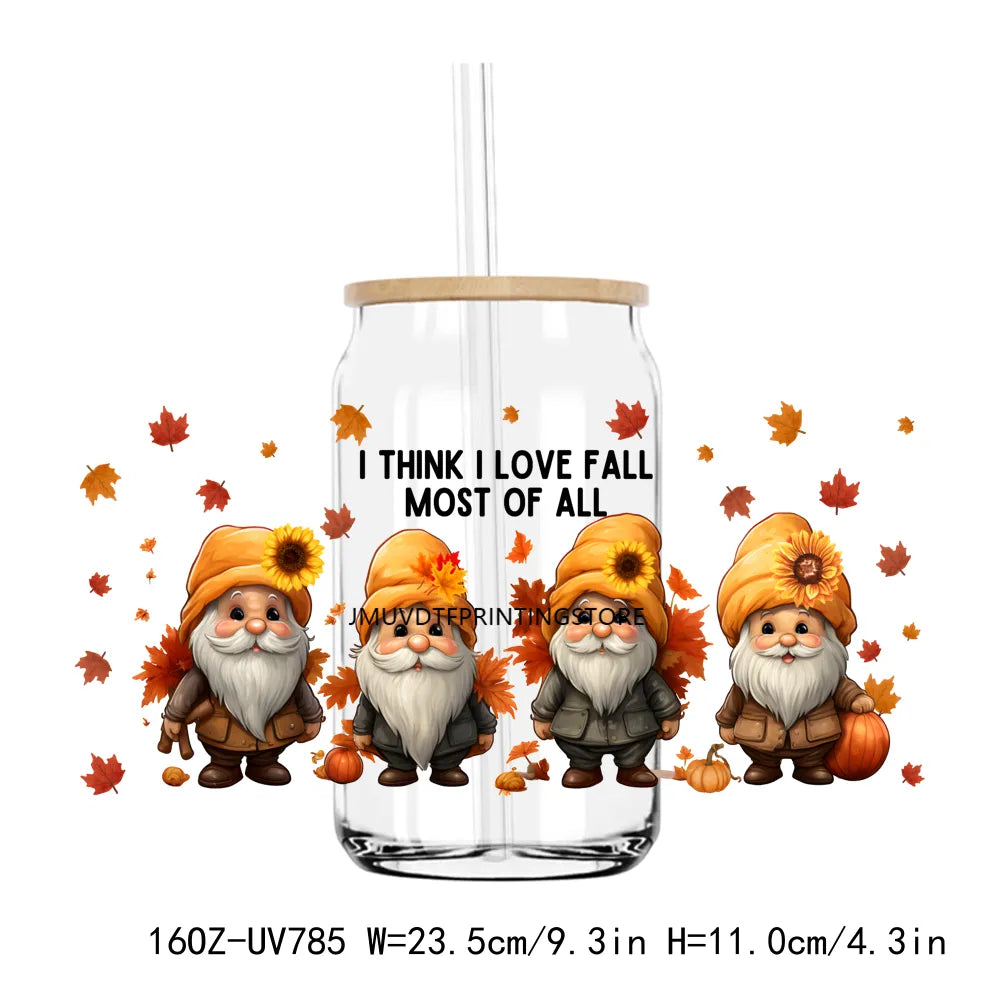 Fall Season Autumn Pumpkin 16OZ UV DTF Cup Wrap Transfers Stickers DIY Durable Waterproof Logo For Libbey Glass Can