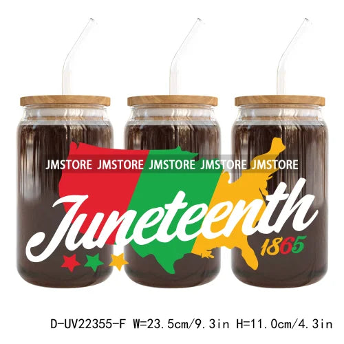 Celebrate 1865 Juneteenth Freedom UV DTF Sticker For 16OZ Libbey Glass Cup Can Wrap Transfer Stickers Custom Labels DIY Logo