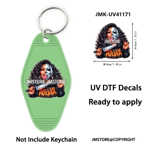 Afro Girl Halloween Skeleton Zombie UV DTF Motel Keychain Decal Ready To Ship Durable Transfer Stickers Print For Hotel Keychain