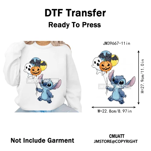 Spooky Scary Cute Cartoon Blue Animal Halloween Horror Vibes Iron on DTF Washable Transfers Stickers Ready to Press for Clothing