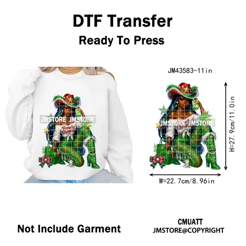 Western Cowgirl African Melanie Boots Howdy Christmas Iron on Washable DTF Heat Transfer Stickers Ready to Press for Hoodies Bag