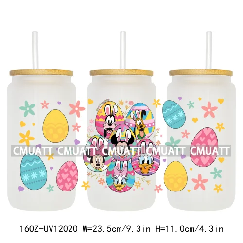 Spring Easter Stickers Cartoon Bunny Characters Eggs Kids 16OZ UV DTF Cup Wrap DIY Durable Label For Libbey Glass Can Mugs