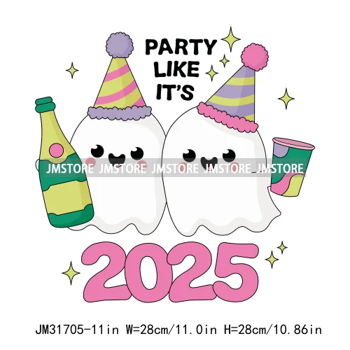 Cheers To The New Year 2025 Eve Peace Love Party Disco Ball Iron On DTF Transfers Stickers Ready To Press For Clothing Bags