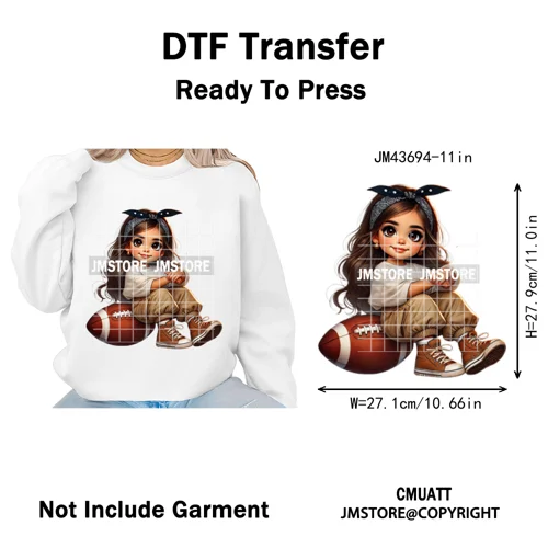 Cute Sporty Fans Chicana Mexican Girls Kids Football Season Iron on Washable DTF Transfers Stickers Ready to Press for Clothing