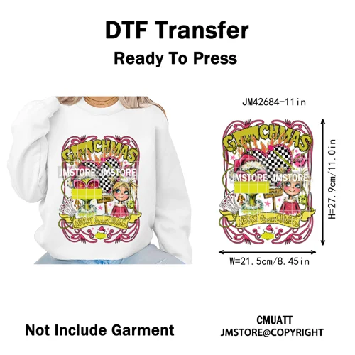 Holly Jolly Cute Cartoon Character Christmas Santa Tis The Season Iron on DTF Heat Transfers Stickers Ready to Press for Garment
