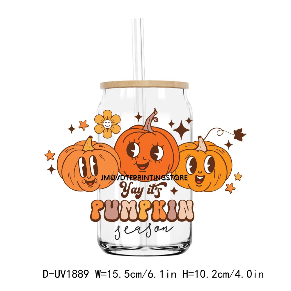 Cozy Pumpkin Sesaon Fall Vibes Leaves UV DTF Transfers Stickers Decals For Libbey Cold Cups Mugs Tumbler Waterproof DIY Craft