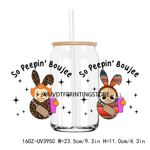 Cute Easter Bunny Cartoon UV DTF Sticker For 16OZ Libbey Glass Cup Can Wrap Transfer Sticker Custom Label DIY Logo Spring Flower