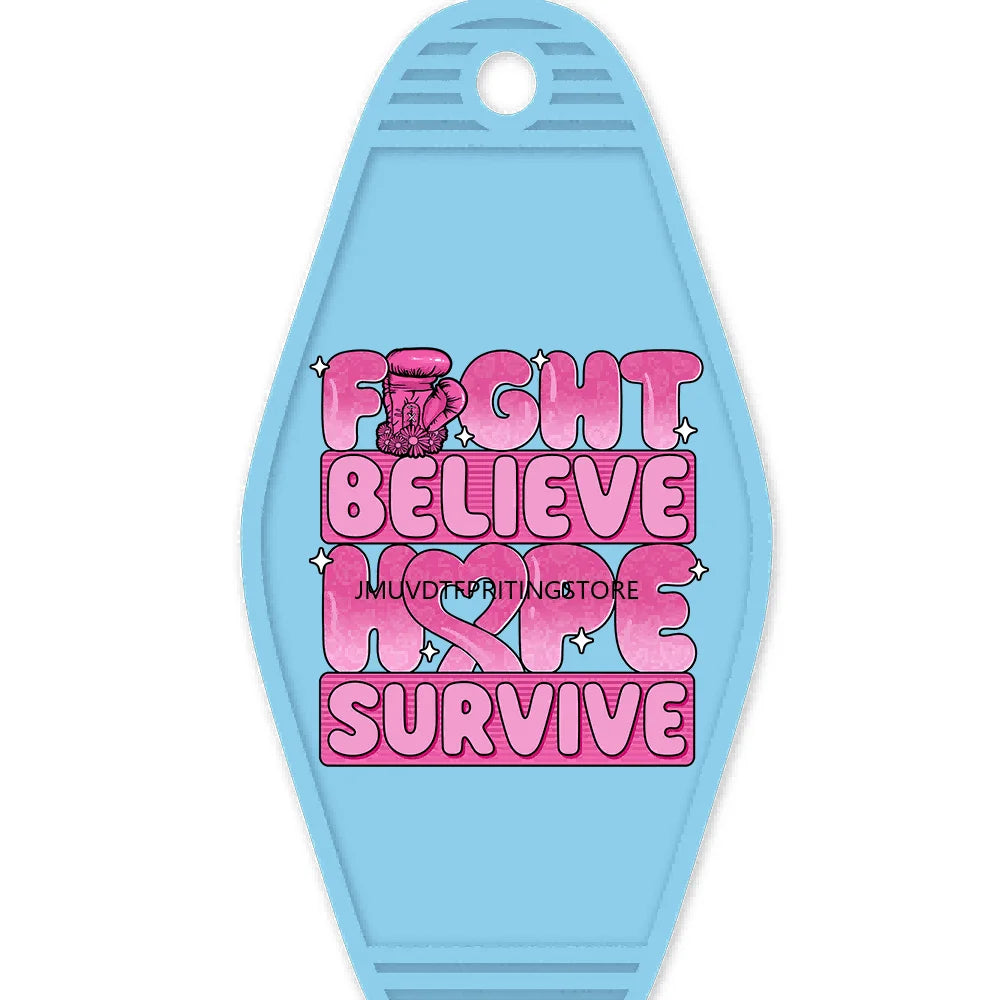 Breast Cancer Warrior Messy Bun High Quality WaterProof UV DTF Sticker For Motel Hotel Keychain Pink Awareness Ribbon