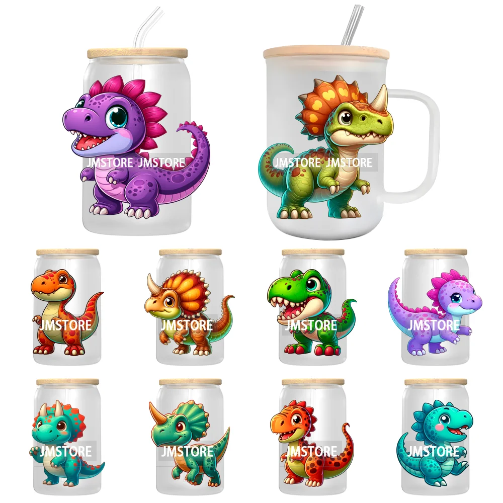 Cute Baby Dinosaur Kids Gift UV DTF Transfer Stickers Decals For Libbey Cold Cups Mugs Tumbler Waterproof Craft Cartoon Animals