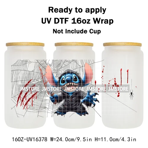 Horror Halloween Cartoon Killers 16OZ UV DTF Cup Wraps Ready To Apply Waterproof Transfer Stickers For Libbey Glass Can Tumbler