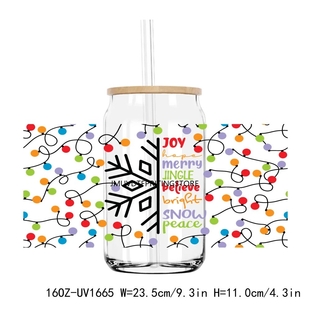 Christmas Cafecito Y Chisme 16OZ UV DTF Cup Wrap Transfer Sticker Custom Labels DIY Durable Waterproof Logo For Libbey Glass Can