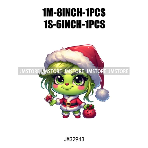 Cute Green Baby Cartoon Santa Claus Christmas Vibes Xmas Holiday Iron On DTF Transfers Stickers Ready To Press For Sweatshirts