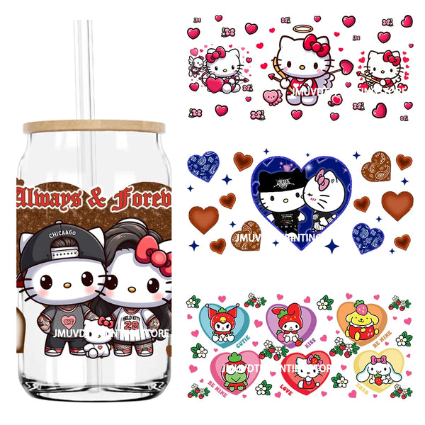 Candy Heart Cartoon Characters Couple UV DTF Sticker For 16OZ Libbey Glass Cup Can Wrap Transfer Sticker Custom Labels DIY Logo