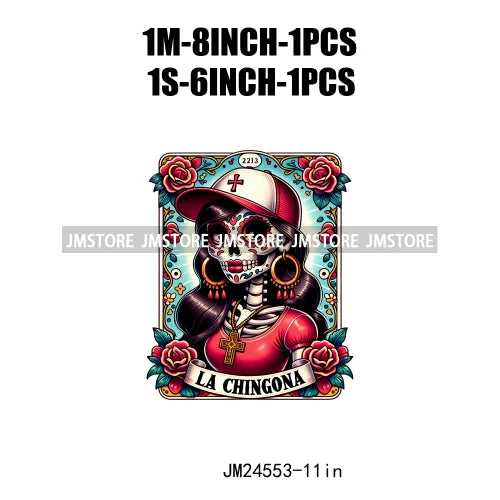 Funny Mexican Evil Eye Chismosa La Chigona Latina Skeleton Tarot Card Logos Iron On DTF Heat Press Transfer Stickers For Clothes