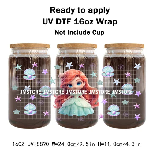 Baby Princess Cartoon Flowers Butterfly 16OZ UV DTF Cup Wraps Ready To Apply Waterproof Transfer Stickers For Libbey Glass Can