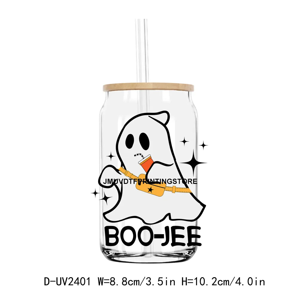 Boo Jee Cute Ghost With Coffee Halloween UV DTF Transfers Stickers Decals For Libbey Cold Cups Mugs Tumbler Waterproof DIY Craft