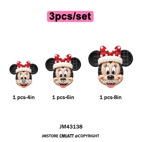 Faux Yarn Very Merry Christmas Mouse Friends Cartoon Santa Iron on Washable DTF Transfers Stickers Ready to Press for Clothing