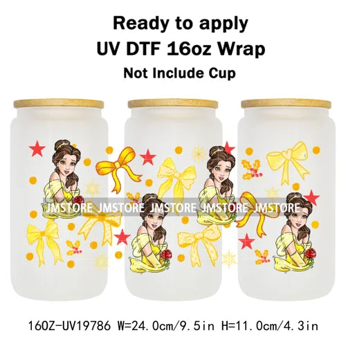 Coquette Princess Christmas Gifts 16OZ UV DTF Cup Wraps Ready To Apply Waterproof Transfer Stickers For Libbey Glass Can Cartoon