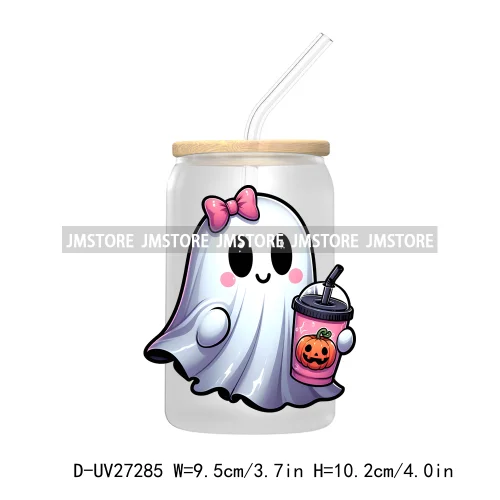 Trick Or Treat Pumpkin Coquette Bow Girly Ghost Halloween UV DTF Transfer Stickers Decals For Libbey Cold Cups Mug Tumbler Label