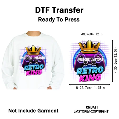 12in Old School Rap Hip Hop Music King Gaming Urban Vibes Graffiti Iron on DTF Heat Transfer Stickers Ready to Press for T-shirt