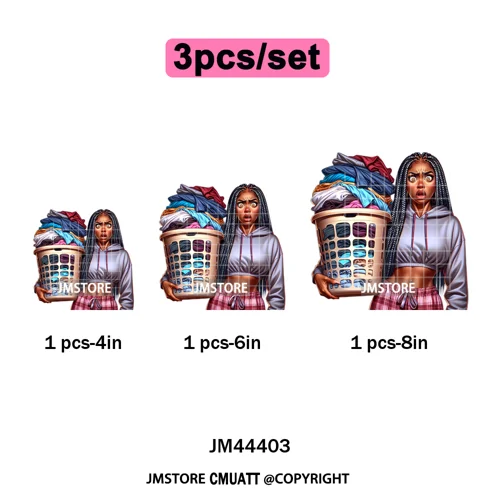 Angry Office African Girl Sassy Moods Housework Mom Iron on Washable DTF Heat Transfer Stickers Ready to Press for T-shirts Bags