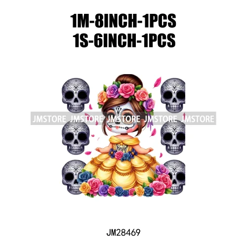 New Day Of The Dead La Catrina Dresses Girls Skull Flower Iron On DTF Transfers Stickers Ready To Press For Sweatshirt Bags