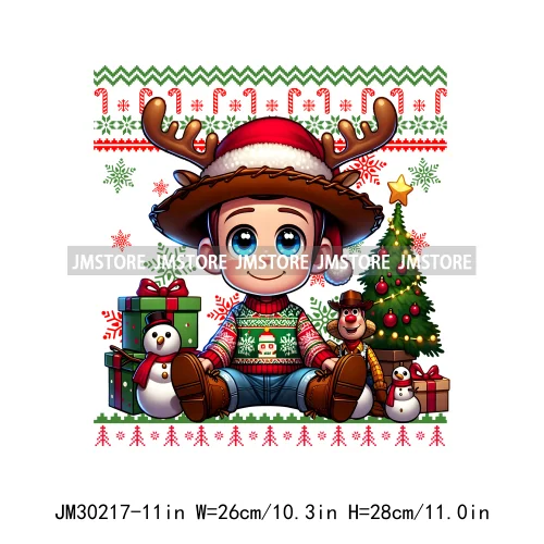 Cartoon Christmas Character Ugly Sweater Friends Deer Winter Holiday Gifts Iron On DTF Heat Press Transfers Stickers For Hoodies