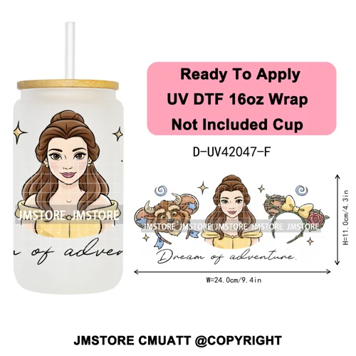 Coquette Bow Magical Cartoon Princess Halloween UV DTF Stickers Ready To Apply Cup Wrap High Quality For 16OZ Libbey Can Glass