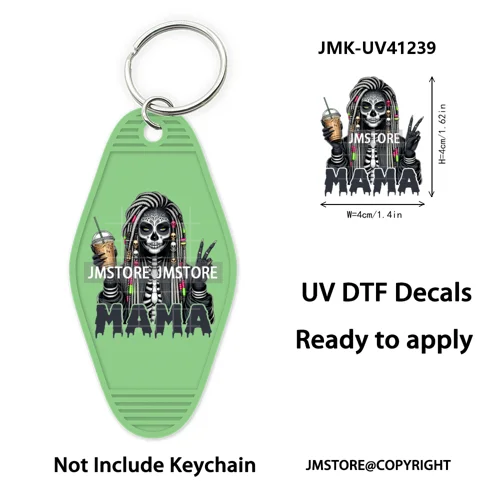 Horror Character Mama Coffee Lover UV DTF Motel Keychain Decal Ready To Ship Durable Transfer Stickers Prints For Hotel Keychain