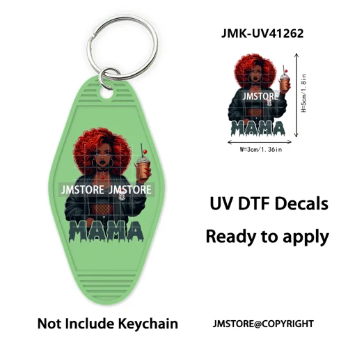 Black Girl Halloween Spooky Horror Mama UV DTF Motel Keychain Wraps Ready To Apply Waterproof High Quality Hotel Keychain Decals