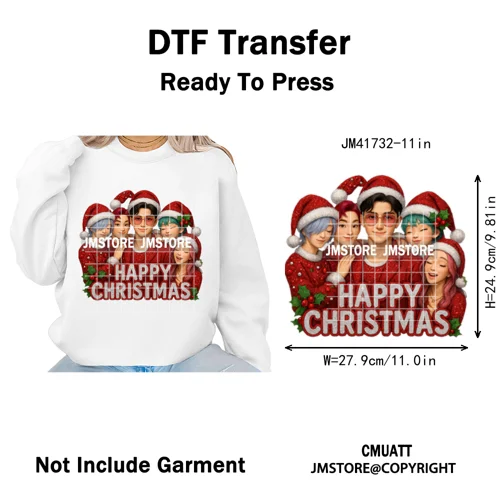 Cute Santa Kpop Inspired Movie Character Merry Christmas Holly Iron on DTF Washable Transfer Stickers Ready to Press for Textile