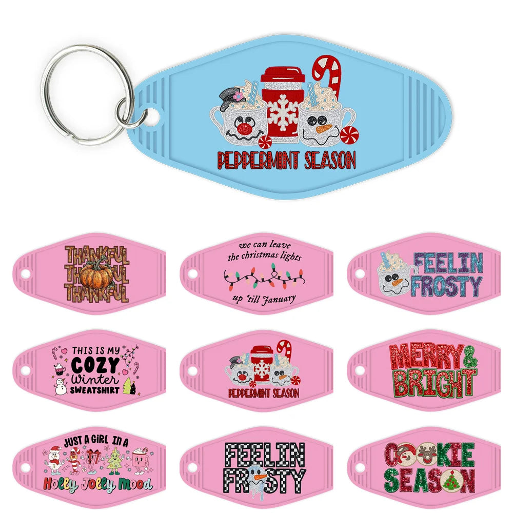 Faux Sparkling Glitter Feeling Frosty High Quality WaterProof UV DTF Sticker For Motel Hotel Keychain Peppermint Season