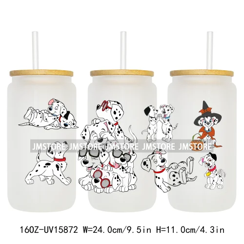 Cute Loyal Dogs Black Dalmatian UV DTF Cup Wraps Ready To Apply Waterproof Transfer Stickers For 16OZ Libbey Glass Can Tumbler