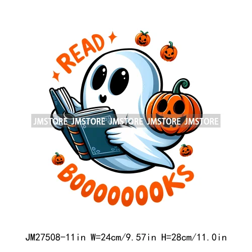 Read Books Flower Bike Music Ghost Sweet Spooky Season Halloween DTF Printing Logos Iron On Transfers Stickers For Hoodies Bags