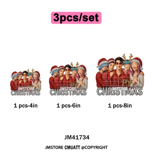Cute Santa Kpop Inspired Movie Character Merry Christmas Holly Iron on DTF Washable Transfer Stickers Ready to Press for Textile