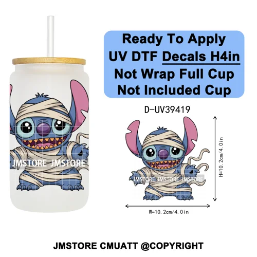 Witch Cartoon Horror Halloween Mummy UV DTF Transfer Stickers Decals Ready To Apply Waterproof For 16OZ Libbey Glass Can Tumbler