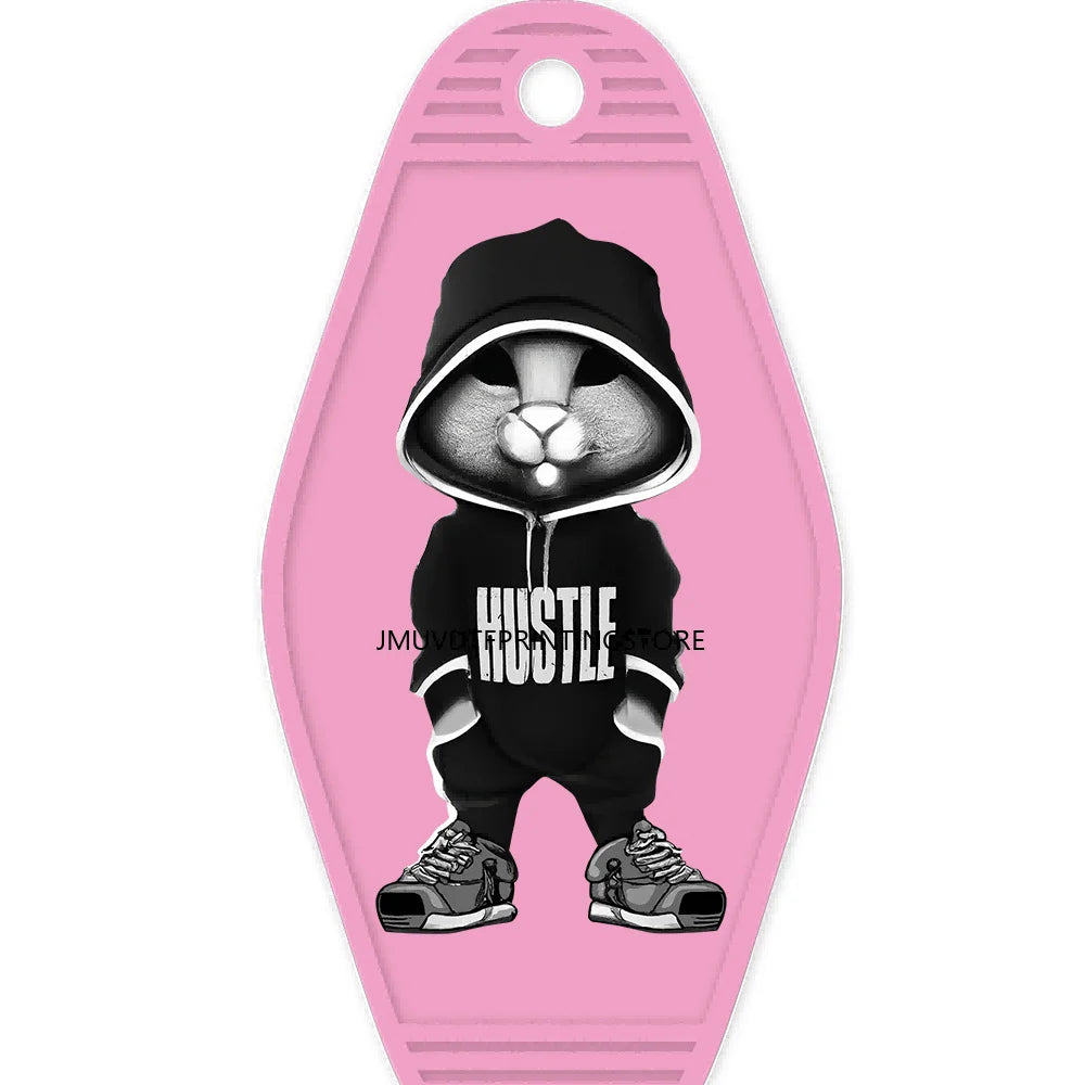 Hustle Hard Dope Bear High Quality WaterProof UV DTF Sticker For Motel Hotel Keychain Cartoon Bunny Animals