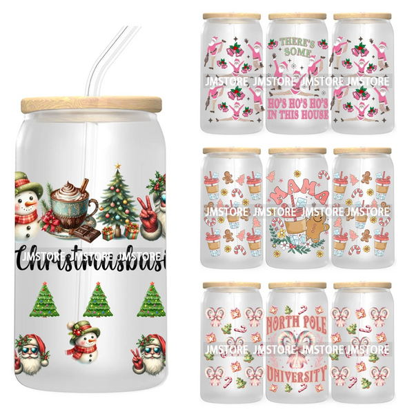 Christmas Girly Coquette Bow 16OZ UV DTF Cup Wrap Transfer Stickers Custom Labels For Libbey Glass Can Candy Cane Tis The Season