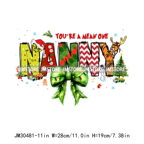 Christmas Coquette Bow Mama Mini Nana Family You're A Mean One Iron On DTF Transfers Stickers Ready To Press For Clothing