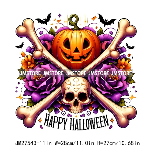 Colorful Coffee Skull Stay Spooky Pumpkin Witch Ghouls Halloween Season Designs DTF Iron On Transfers Stickers For Clothing Bags