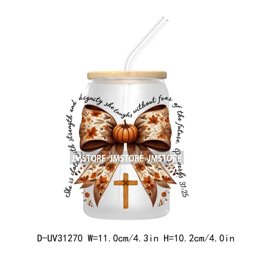 Thanksgiving Pumpkin Fall Bible Verse UV Sticker Decal For Libbey Cold Cup Mug Tumbler Transfer Sticker Coquette Bow Jesus Cross