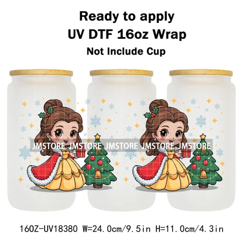 Girly Cartoon Princess Christmas Animals UV DTF Stickers Ready To Apply Cup Wrap Waterproof Logo For Libbey Glass Can Tumbler